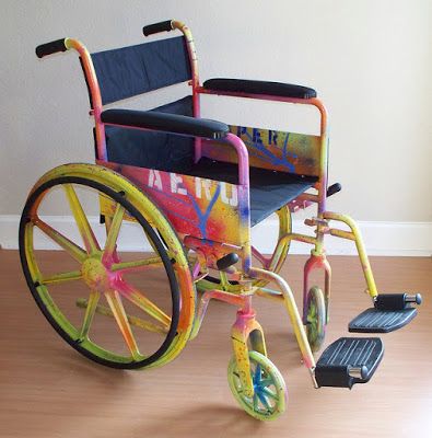 Brightly colored spray painted wheelchair